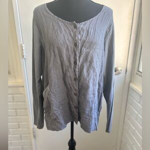 Flax 100% Linen Button Front‎ Blouse small minimalist layered classic boho